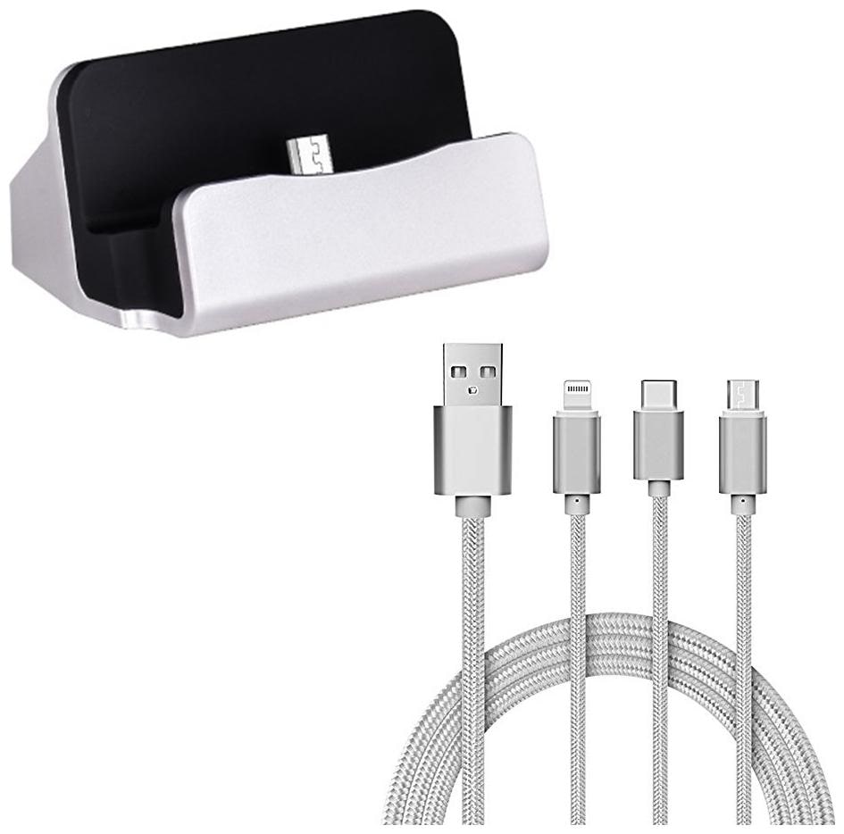 

Captcha Micro USB Dock Charger Cradle Docking Station for Charge and Sync Data With Fiber 3 in 1 USB Charging Cable with 8 Pin Lightning USB Type-C Micro USB Charging Cable Connector