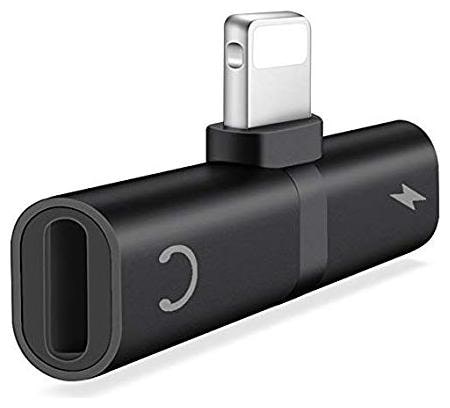 

CHG 2 in 1 Mini Portable Charging Metal Splitter 8-pin Audio Charger Adapter for iPhone X 8 7 Plus (Black)