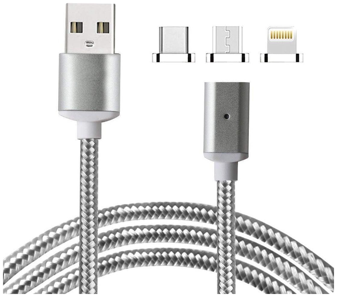 

CHG Magnetic Charging 3 in 1 Magnetic Charging 3 in 1 (Lightning Micro USB Type-C) Cable ( 1 m Silver )