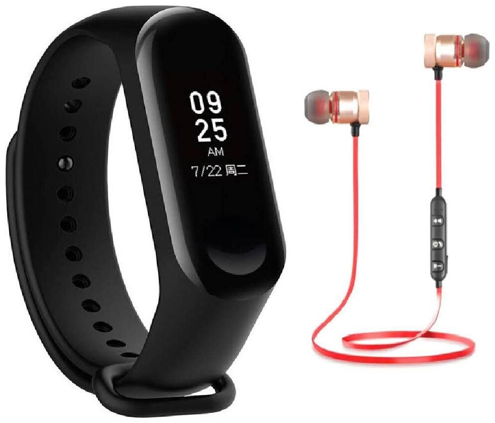 

CHG M3 Smart Band Fitness Tracker Watch Heart Rate with Activity Tracker Waterproof with Extra Bass Super Stereo Bluetooth Earphone Neckband Headset