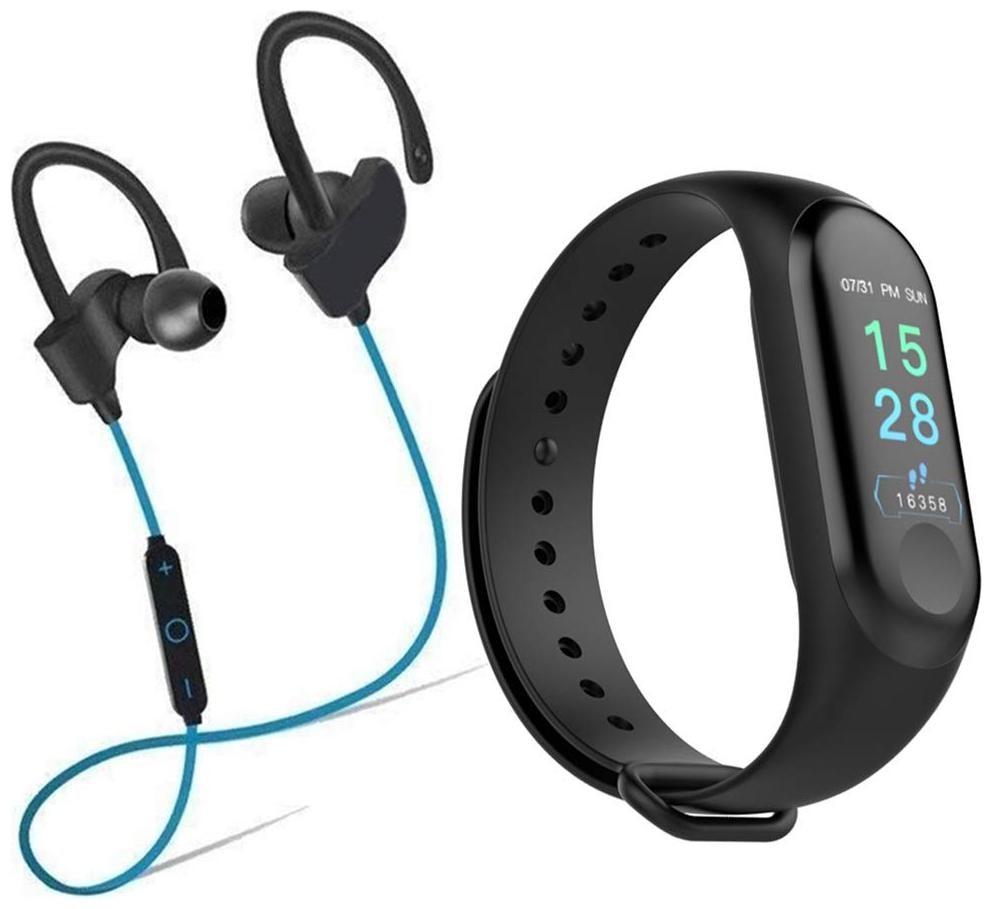 

CHG M3 Smart Band Fitness Tracker Watch with QC-10 Bluetooth Earphone Wireless Headphones for Mobile Phone (Blue)