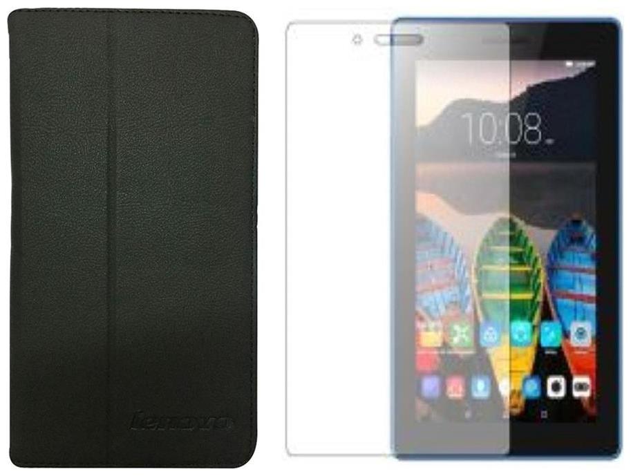 Colorcase Combo Set of Flip Cover with Tempered Glass for Lenovo Tab 3 Essential 7.0