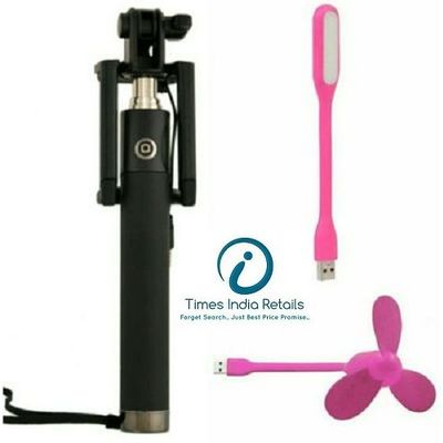 

PMaxxs Combo 3 in 1 - Selfie Stick For All Mobiles USb led Light USB Fan