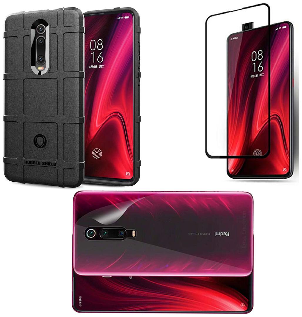 

Combo Pack for Xiaomi Redmi K20 and K20 Pro (Black Rugged Cover 9H Tempered Glass Back Guard ) Pack of 3 (Black)