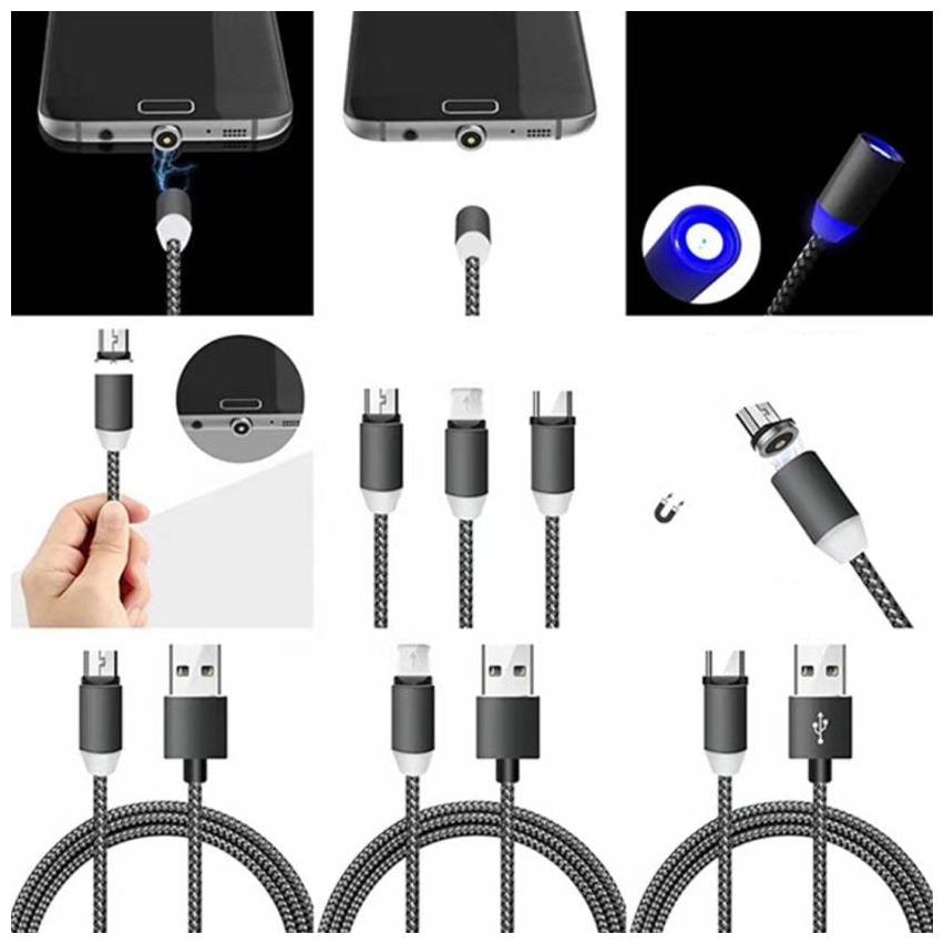 

Cos theta 3in1 Type C Micro USB 8 Pin Lightning Nylon Braided Sync Cord with High Speed Data Transfer for iOS Android Systems Magnetic Charging Cable 2019