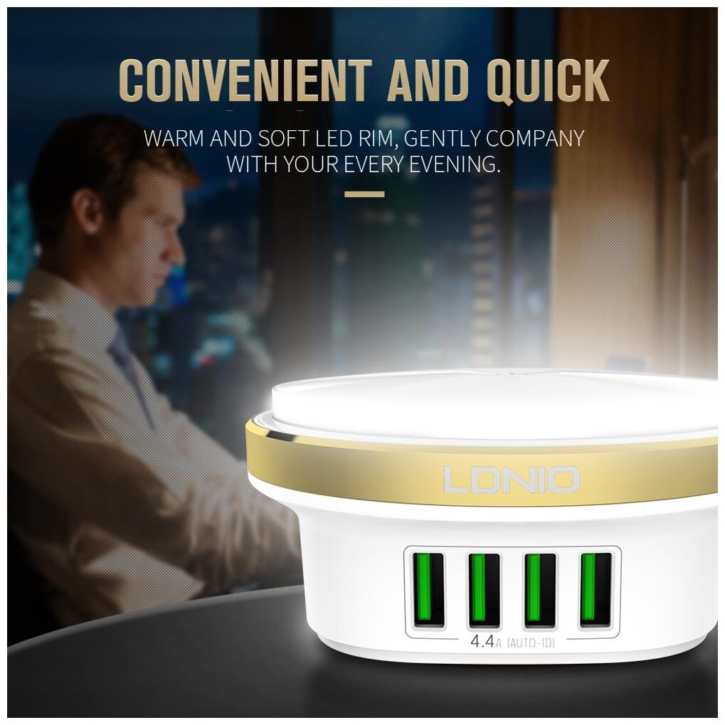 

Cos theta LDNIO A4406 4 4A 4 Port USB Charging Adapter With LED Press Lamp Light