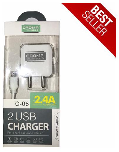 

Croma USB Wall Charger Adapter for all phones and tablets (2 Ports)