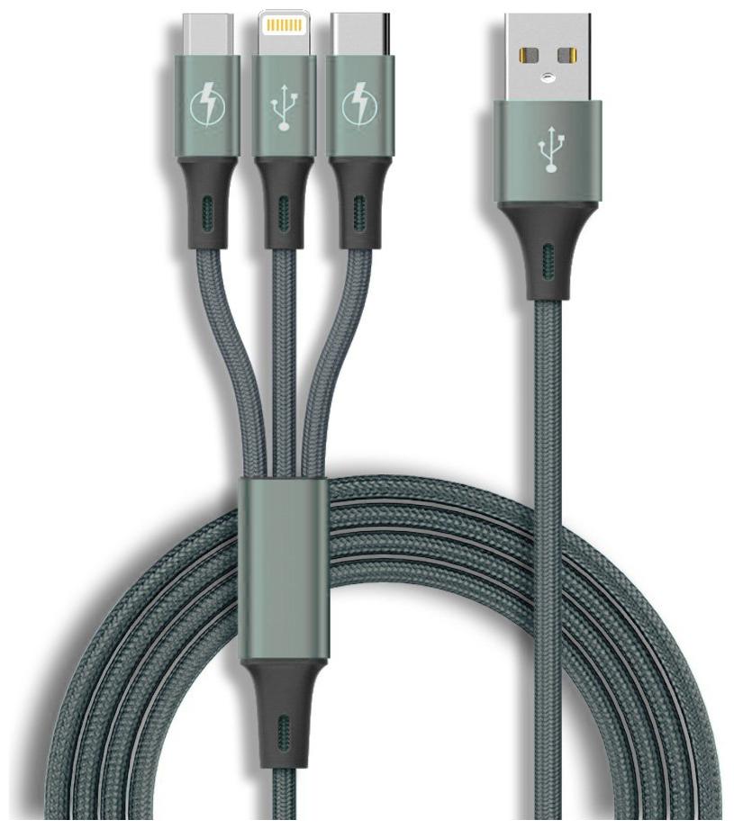 

Crovell Data Charging 3 in 1 (Lightning Micro USB Type-C) Cable ( 1 m Grey )
