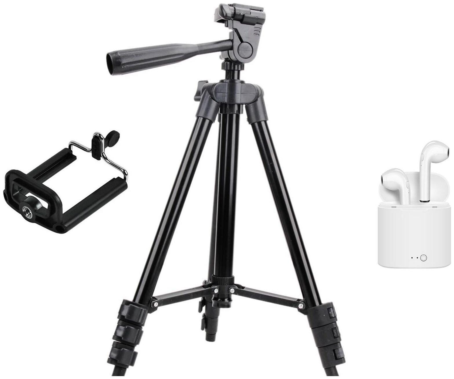 

Crystal Digital 3120 Portable and Foldable Camera-Tripod 4 Section Adjustable Travel Tripod With i7S Headphone Twins Earphone Stereo Bluetooth Headset