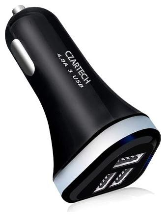 CZARTECH C5483 4.8 Amp 3 USB port Car Charger for all Android and Apple Devices Black