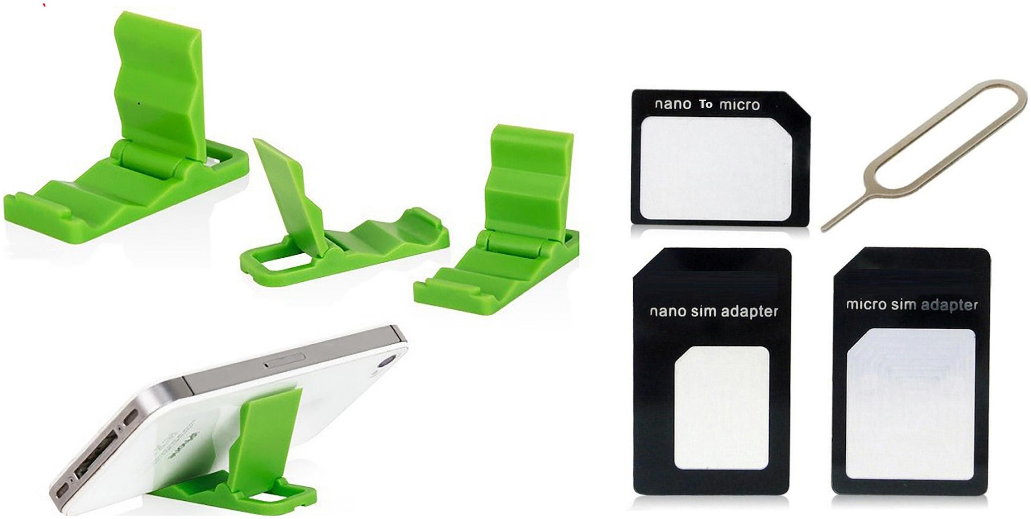 

DealClues Combo Pack of (1 Mini Mobile Stand 3 in 1 Sim Card Adapter Kit 1 Sim Card Injecting Tool) Compatible With All Smartphones - Assorted Color