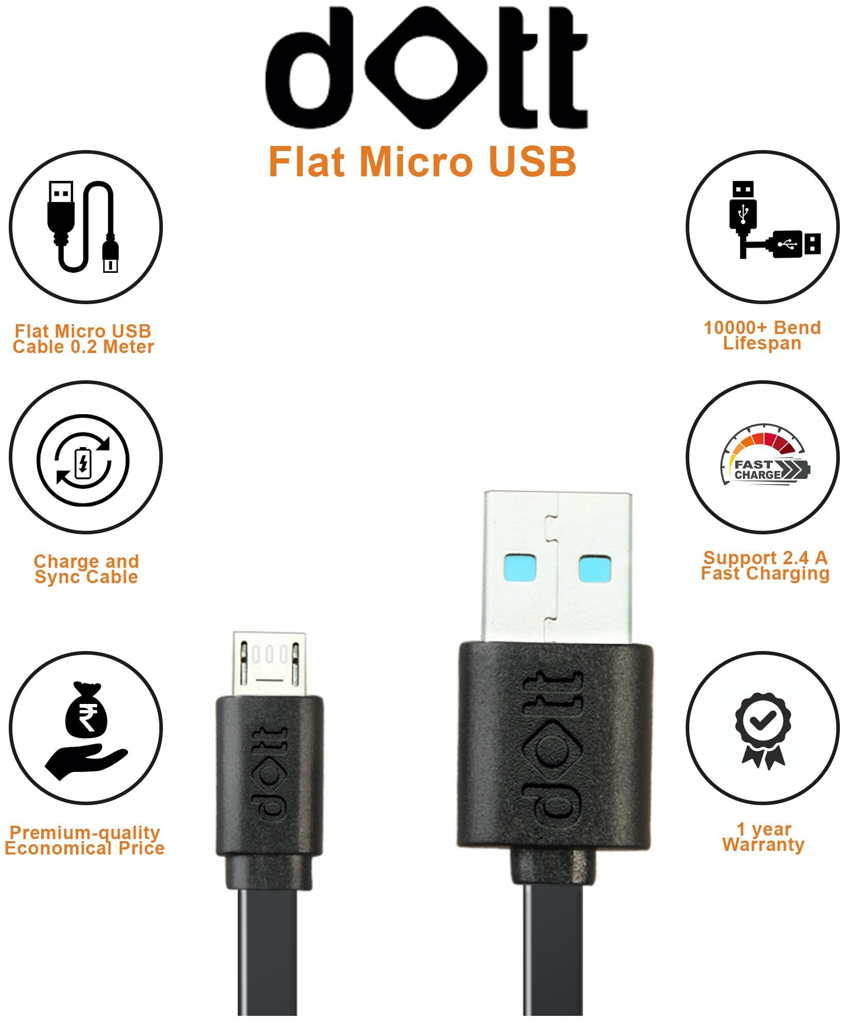 

dott Data Charging Micro USB Cable ( 0 2 m Black )
