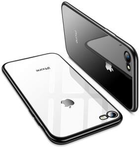Enflamo Crystal Clear Case Soft Back Cover Case with Electroplated Frame Bumper Ultra Slim TPU Gel Case for Apple iPhone 7, iPhone 8 Black