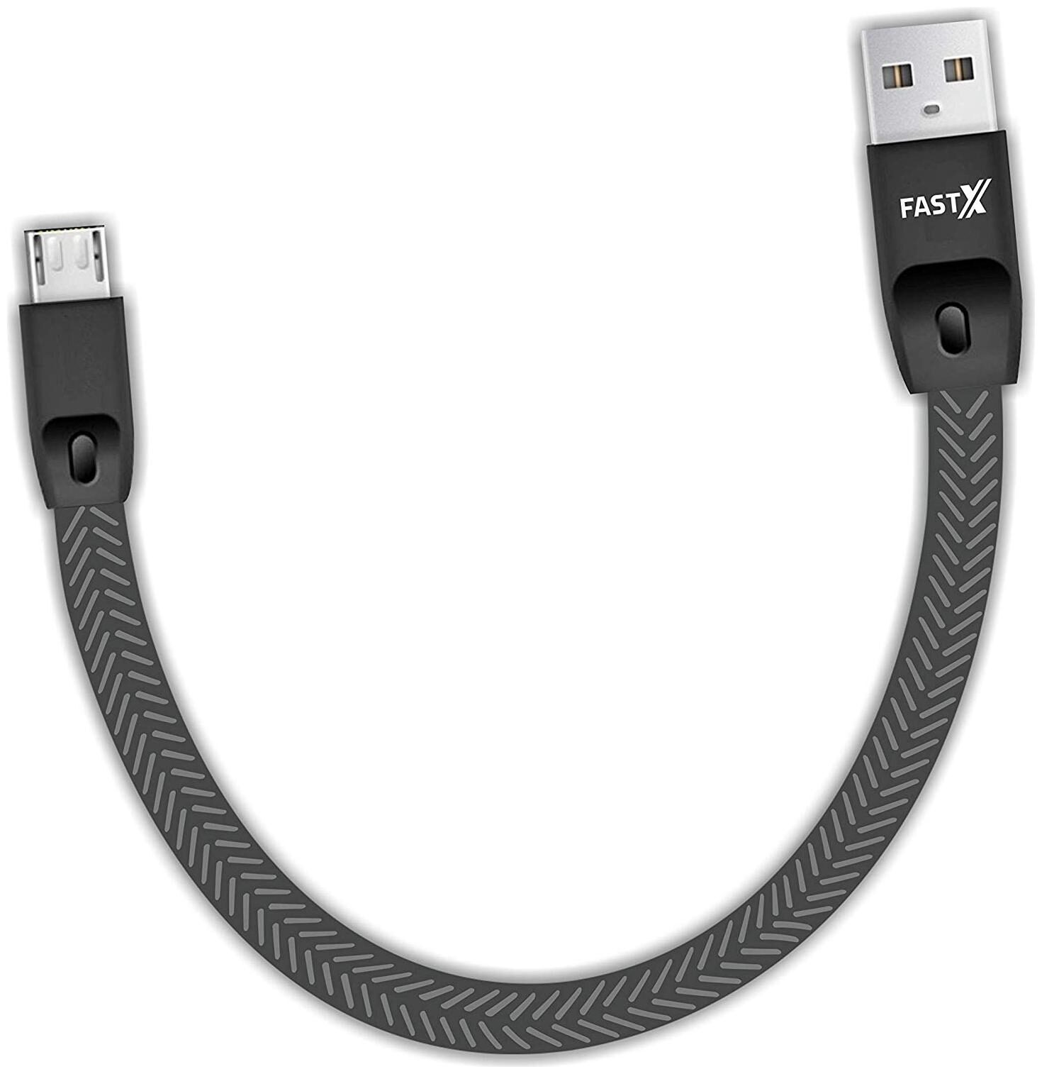 

FASTX Micro USB Cable - Power Bank Cable for Android Data Cables Fast Charging Cable Short Mini Small Flat Upto 2 1a sync powerbank Mobile Cable for Smartphones Laptop pc (Black White) (Black)