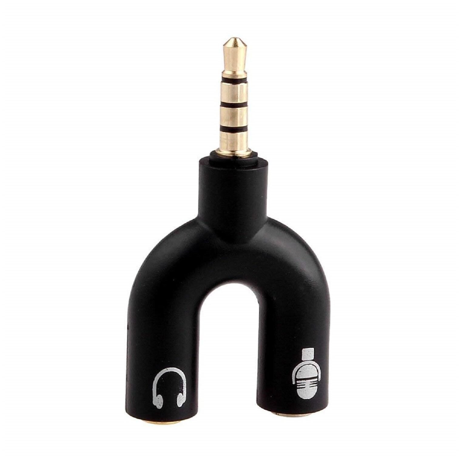 

Fedus 3 5MM U Shape Headphone Mic Audio Splitter Jack Adapter Sound Converter for All Devices (Black)
