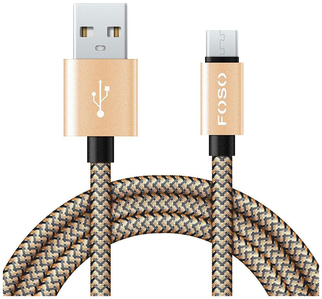 

Foso(TM) Nylon Braided Micro USB Cable For Charging Sync Data to Android SmartPhones (Gold Braided)