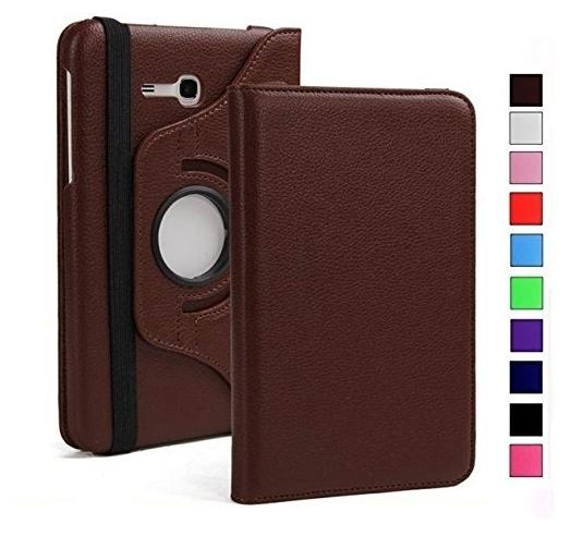 GALEX 360 Degree Rotating Swivel Stand PU Leather Folio Flip Cover For Samsung Galaxy Tab J Max / Tab A 7.0 inch T285 T280 Brown | Back case For T