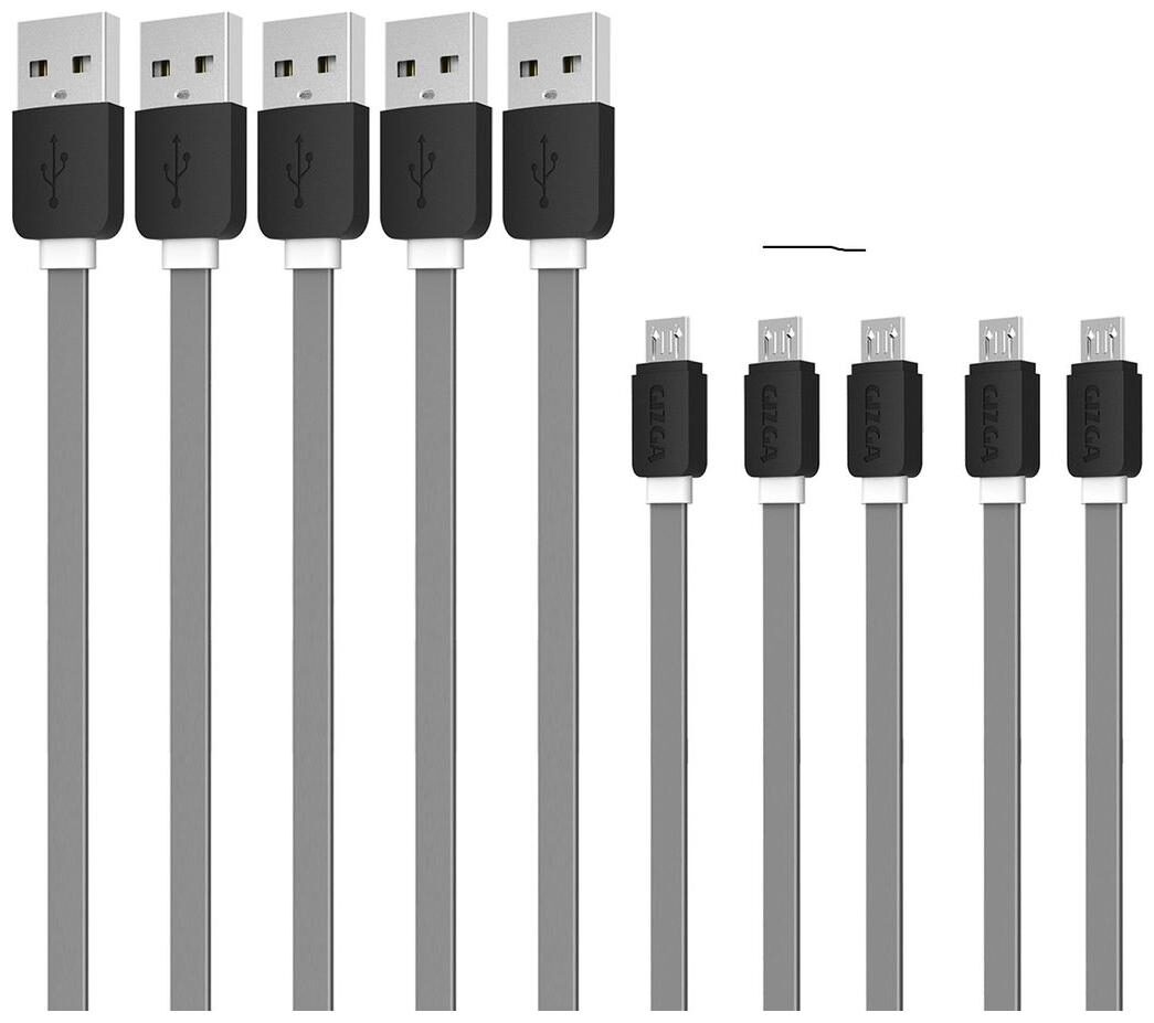 

Gizga Essentials Tangle Free 1M Fast Charging Micro USB Cable Charge 2 4Amp Data Sync - Pack of 5 (Grey)