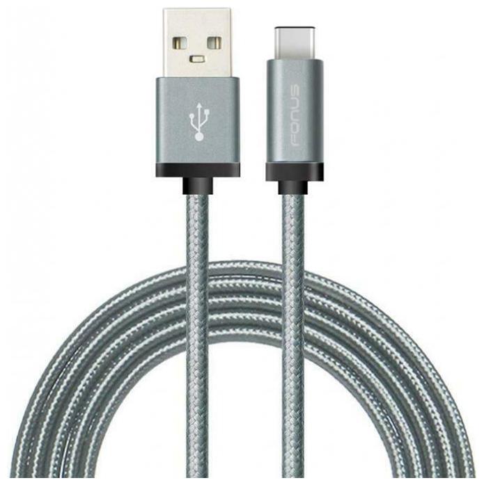 

GRAY BRAIDED 6FT LONG TYPE-C CABLE RAPID CHARGE USB WIRE C5I for SMARTPHONES