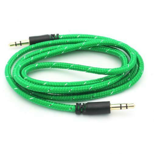 

GREEN BRAIDED AUX CABLE CAR STEREO WIRE AUDIO SPEAKER Z1U for PHONES TABLETS