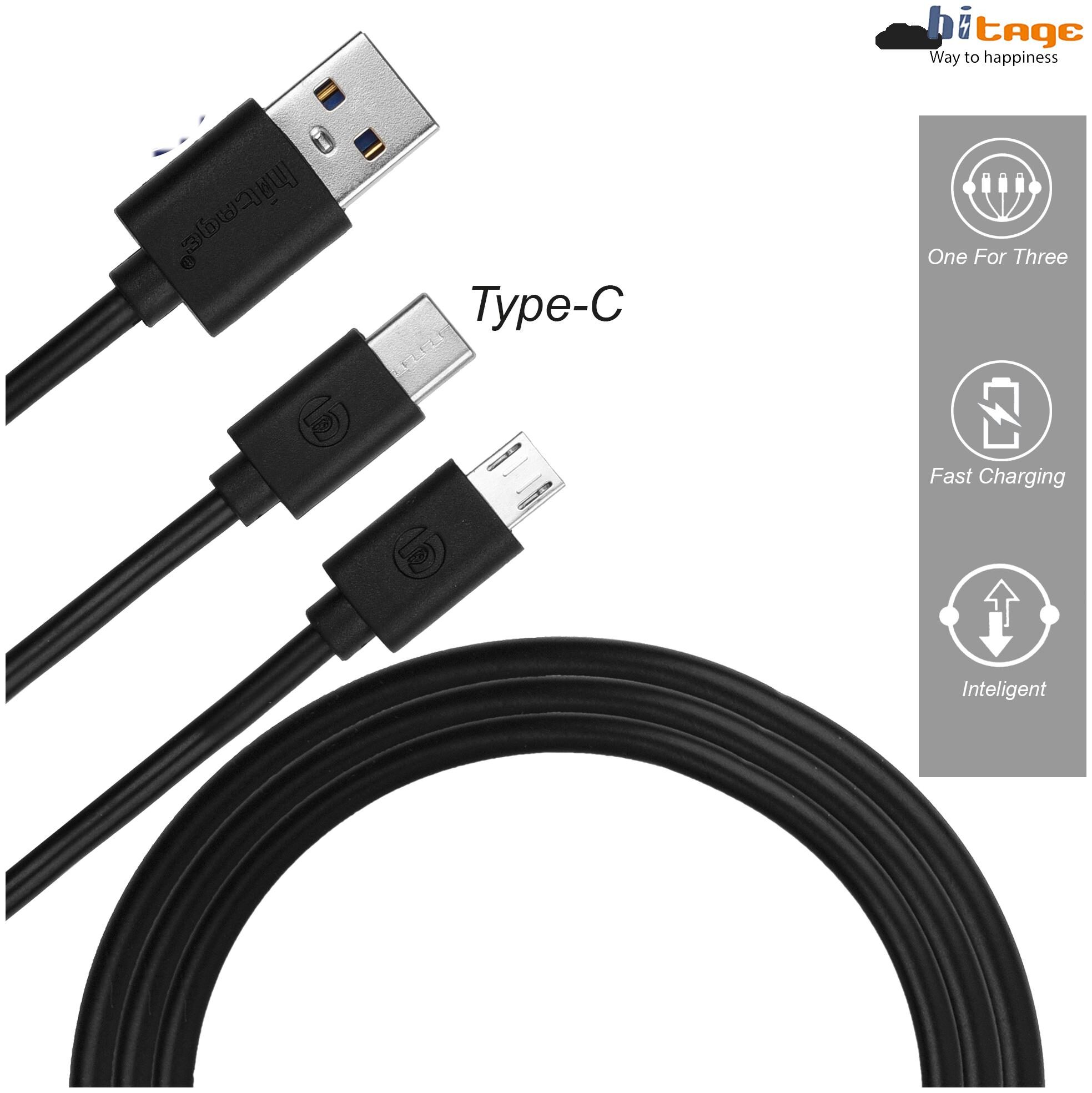 

Hitage 2 In 1 USB Cable 1 2 m 3 0 A for Andriod and Type-C Devices (Black)