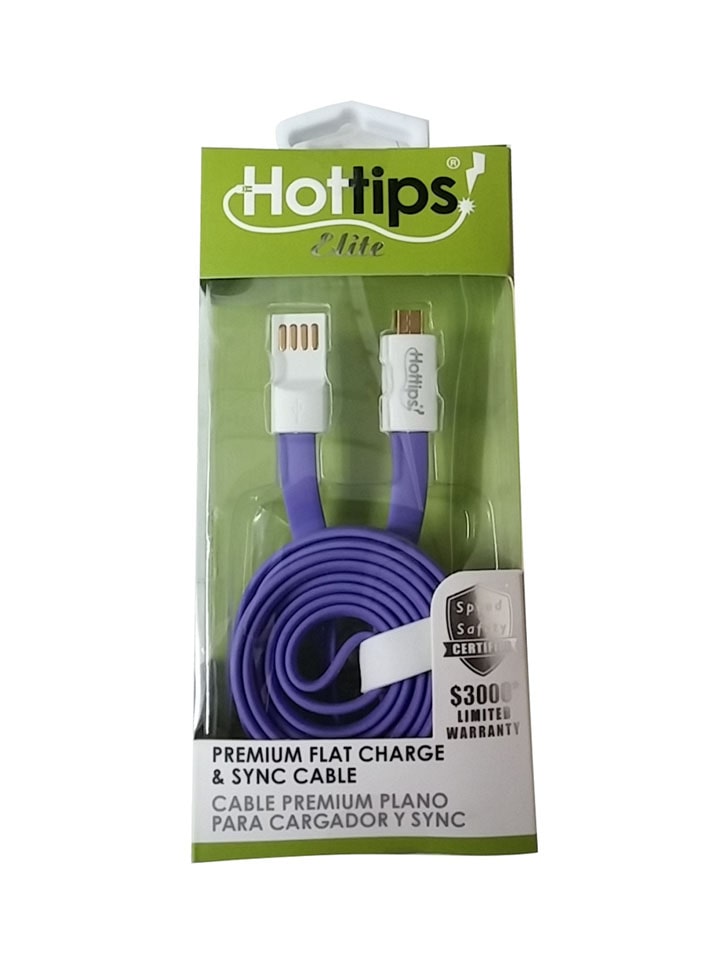 Hottips Elite Flat Micro USB Charge Sync Data Cable Purple