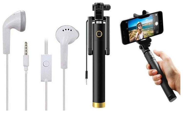 

Hsj Adjustable Selfie Stick Best Accessories Combo With Samsung YS Earphone All Series Supported Android Phone With Mic ( Pack of 2 )