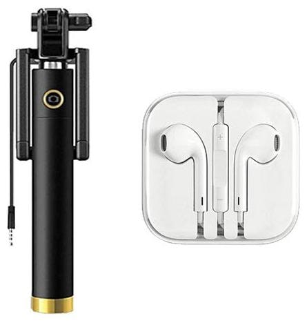 

HSJ Combo Selfie Stick with AUX Wire for All Smartphone Headphones Earphones for All Smart Phones with 3 5mm Jack with Volume Button