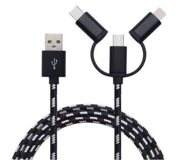 

IGADG 3 in 1 Multi Function Nylon Braided Fast Charging USB Cable - Black