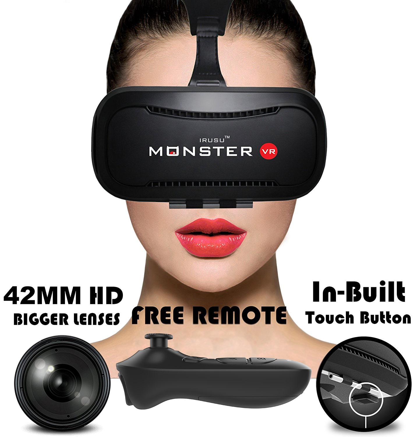 

Irusu monster vr headset with free remote - virtual reality vr headset for mobiles with HD adjustable lens