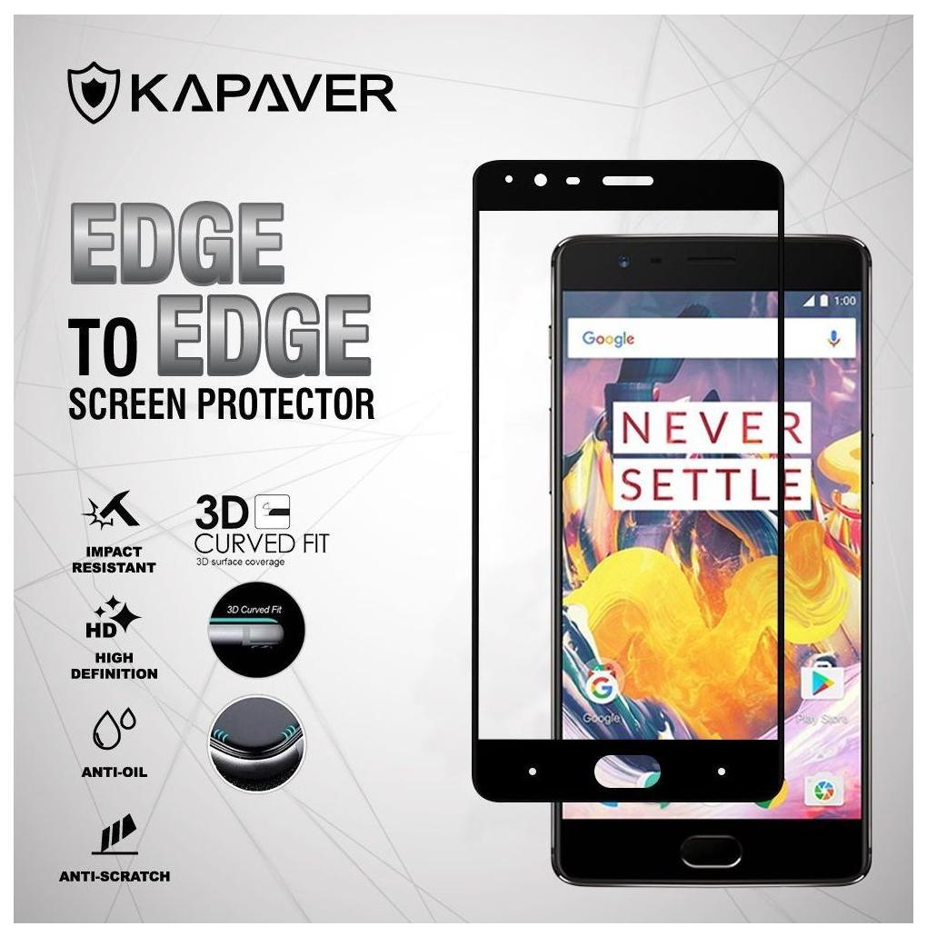 Kapaver OnePlus 3 / OnePlus 3T Curved Edge 3D Full Cover Tempered Glass Screen Potector By One Plus 3 / One Plus 3T 3D Tempered Glass