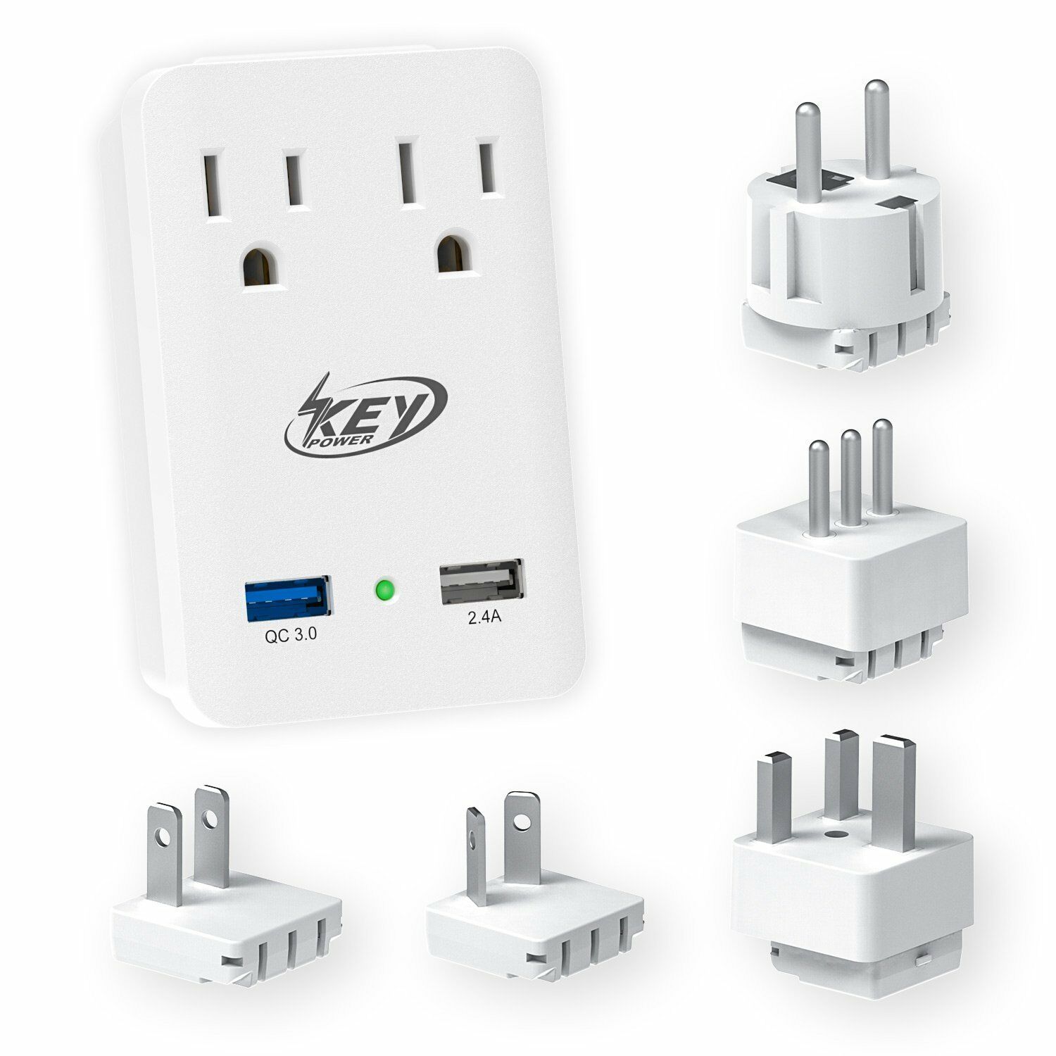 

Key Power 2000W International Travel Adapter With 2 AC Features Quick Charge 3 0