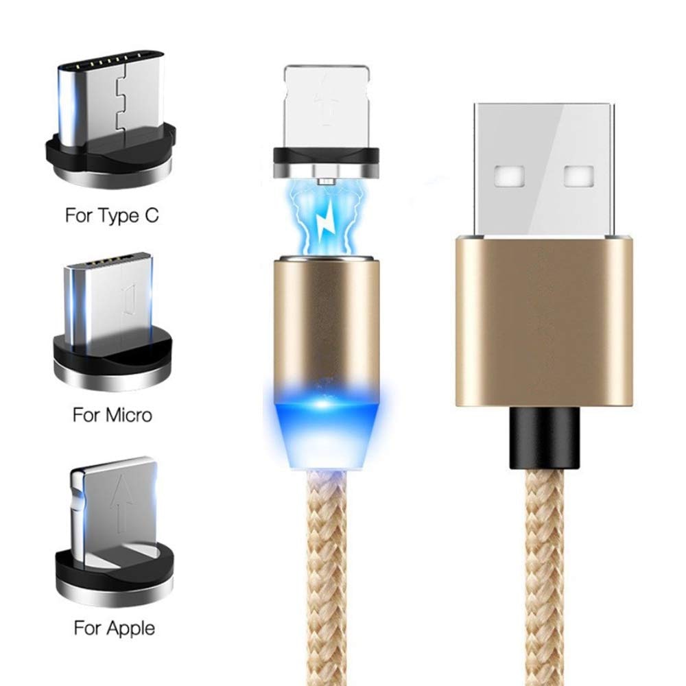 

Kirru Magnetic Charging 3 in 1 (Lightning Micro USB Type-C) Cable ( 1 m Gold )