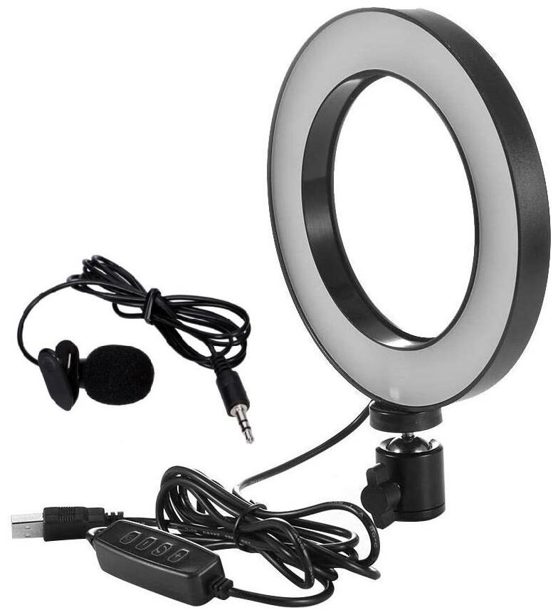 

LED Selfie Ring Light Video Shooting with 3 Light Modes Brightness Level Bi-Colour Premium LED Makeup Lighting With 3 5 mm Clip Collar Mike