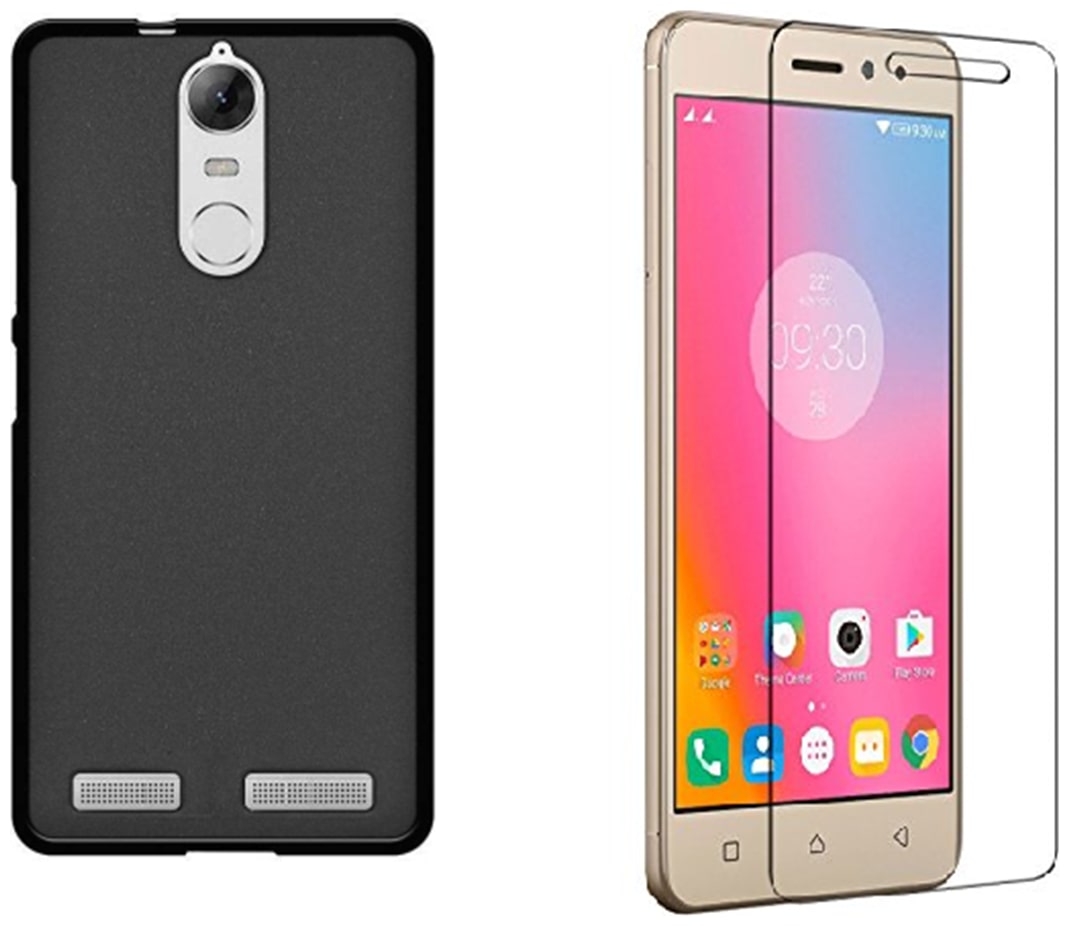 

Lenovo K6 power back cover black with tempered glass
