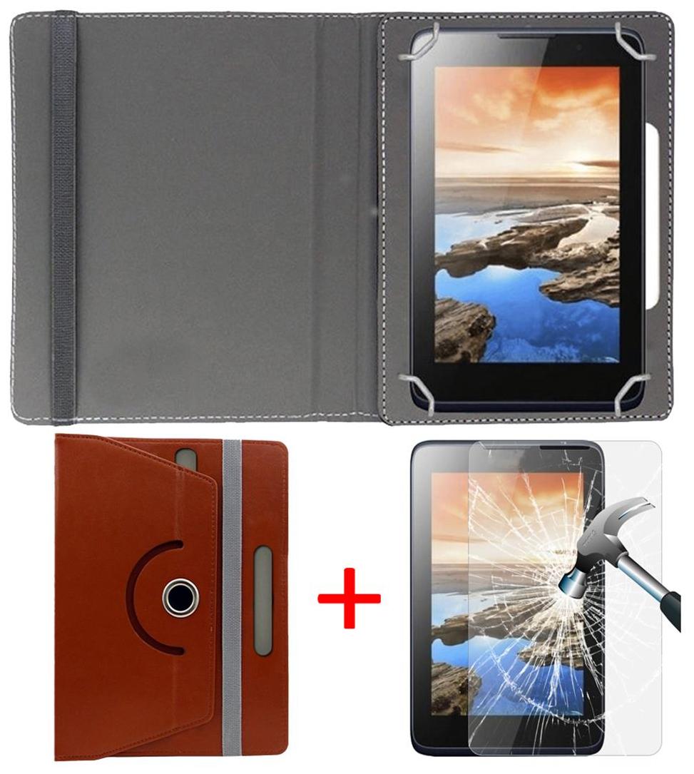 Lenovo Tab 2 A710 Book Cover + Free Tempered Glass by Hello Zone Brown