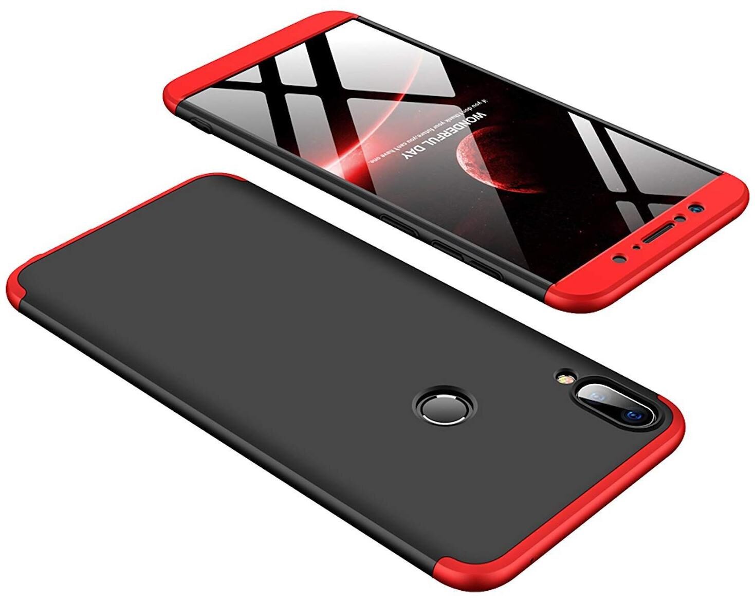 

Mascot max 360 Degree Case Premium Shockproof 3 in1 Full Body Protection Back Cover case - Red Black for - Huawei Nova 3i