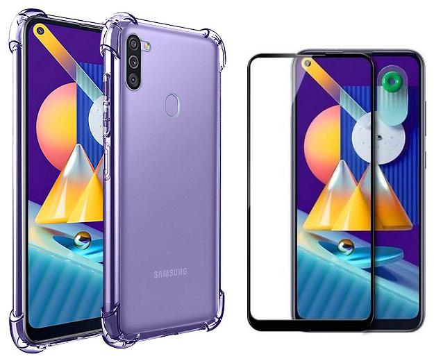 

Mascot Max back cover transparent shock proof soft back cover with 9h Black tempered glass 2 5D for Samsung Galaxy M11