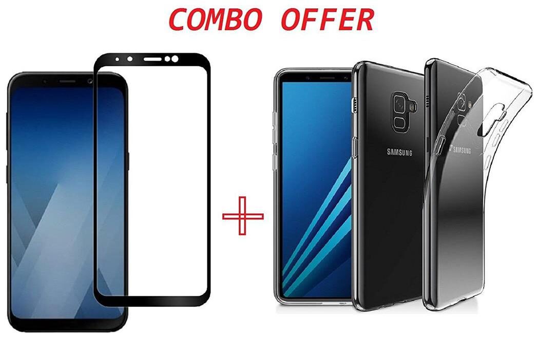 

Mascot max back cover transparent with tempered glass (black) for Samsung galaxy A8plus