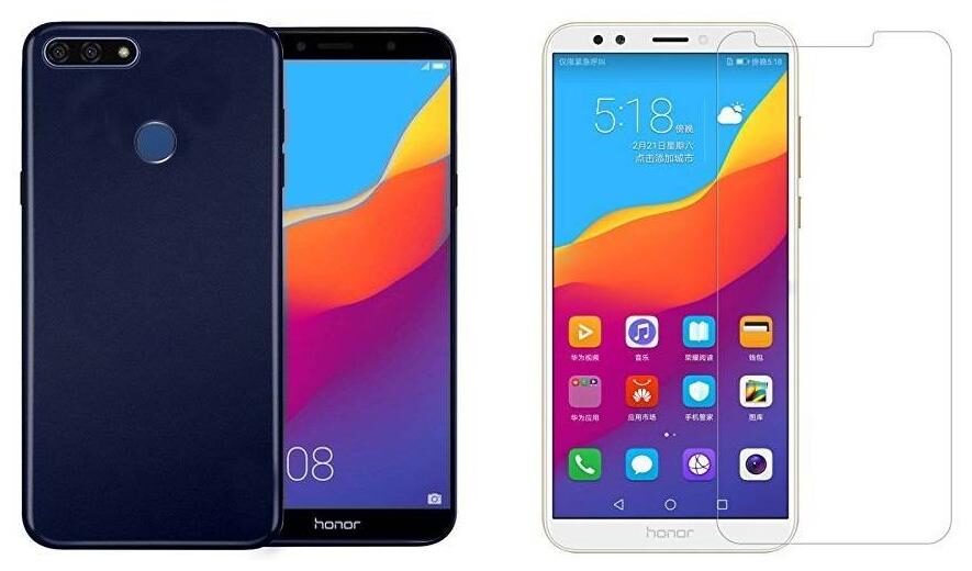 

Mascot Max Blue Silicon back cover Premium Quality case with tempered glass 0 33mm 2 5D Glass for Huawei Honor 7A