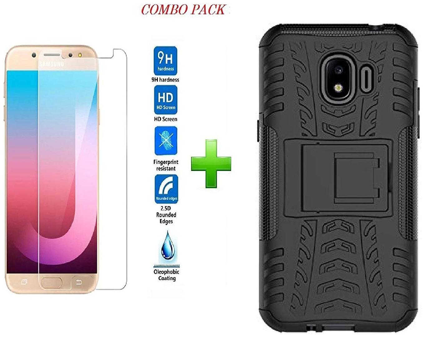 

Mascot max back cver defender case black with tempered glass for samsung galaxy J2 2018