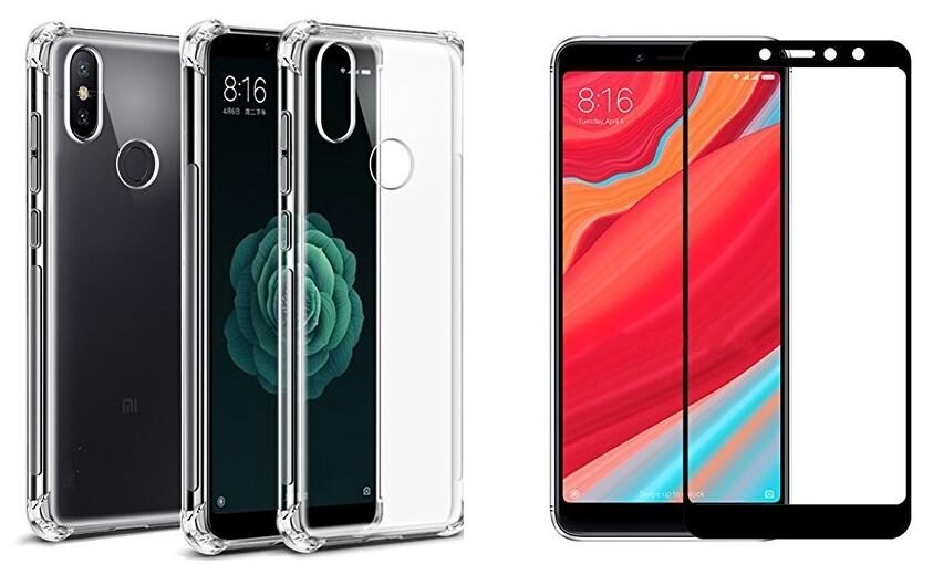 

Mascot max black tempered glass 9H glass 2 5D Glass 0 33mm glass with Hybrid Boom transparent back cover soft case for Xiaomi Y2( S2)