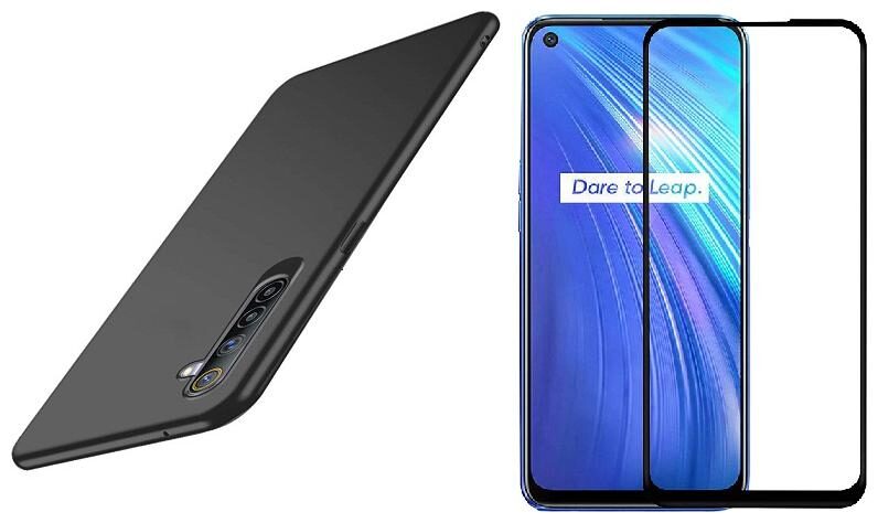 

Mascot Max back cover Black Matte finish cover with 9H Black 2 5D tempered glass for Realme 6