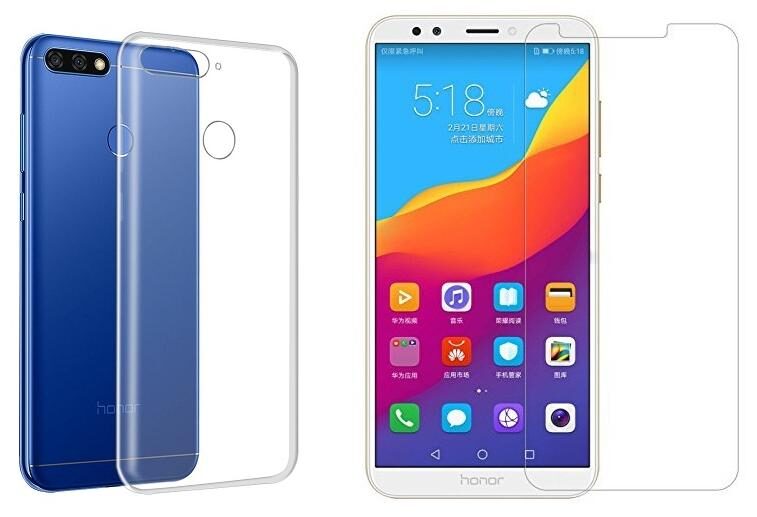 

Mascot max back cover transparent with tempered glass for Honor 7A