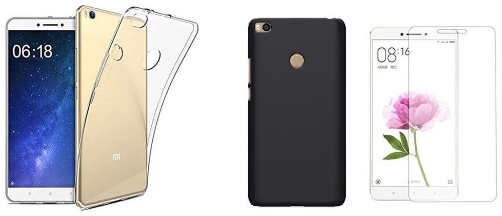 

Mascot max back cover (black) and (transparent) with tempered glass for Xiaomi Mi max prime