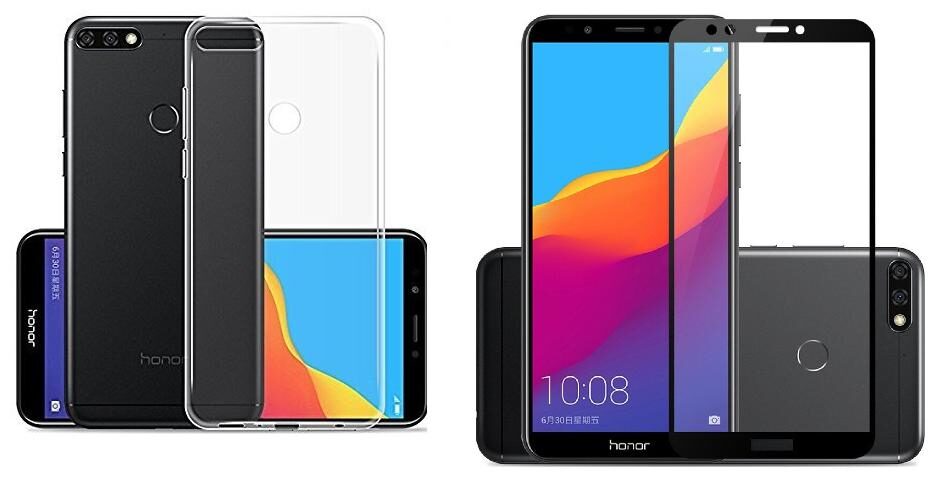 

Mascot Max (Combo pack of 2 ) transparent back cover with tempered glass 0 33mm 2 5D Curved glass for Huawei honor 7C
