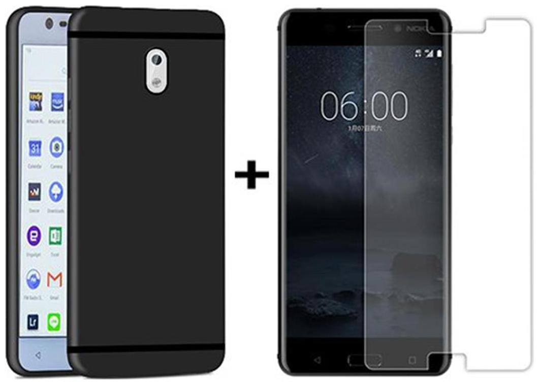 

Mascot max (combo pack ) back cover black with tempered glass for Nokia3