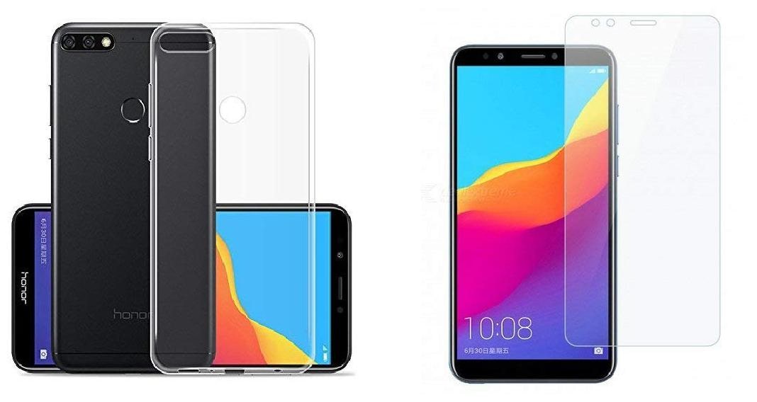 

Mascot Max (combo pack of 2) transparent back cover soft case with 9H 0 33mm 2 5D glass for Huawei Honor 7C