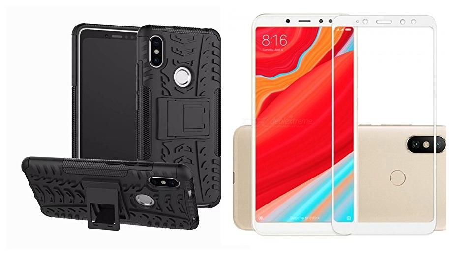 

Mascot max (combo pack of 2 ) White tempered glass with Defender case black 9H 2 5D glass 0 33mm for Xioami Redmi Y2 (S2)