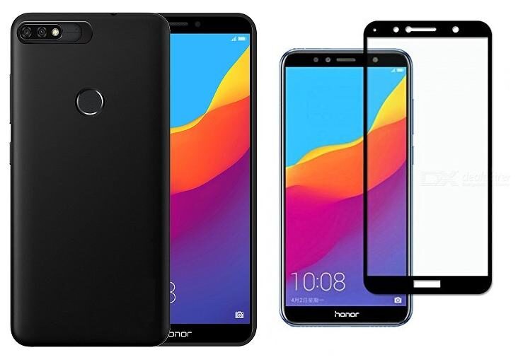 

Mascot Max (combo pack of 2) back cover black soft case with Edge to edge cover 9H 0 33mm 2 5D glass (black) for Huawei Honr 7C
